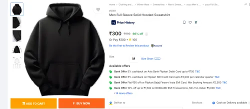 Image of yuza  Men Full Sleeve Solid Hooded Sweatshirt