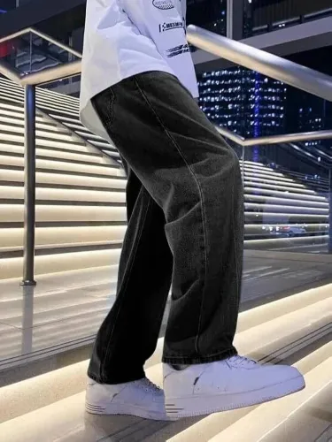 Image of Zaba Denim  Men Loose Fit Mid Rise Dark Grey Jeans