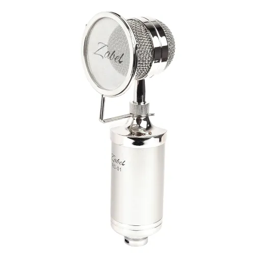Image of Zabel Condenser Microphone With Shock Mount And Pop Filter - Silver