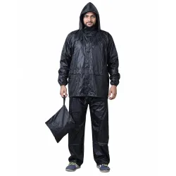 Zacharias Mens Semi Nylon Raincoat with Pant r-02 (Black_Pack of 1)