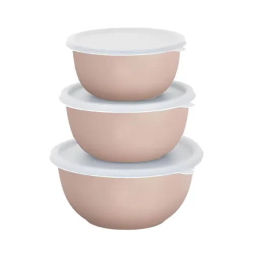Image of Zaib Microwave Safe Stainless Steel Euro Mixing Bowl Set with Lid (3 Sizes, Sand Brown)