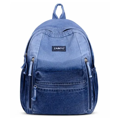 Image of ZAINTO® Denim Backpack for Women | Vintage Light Blue Daypack | Eco-Friendly Premium Denim, Lightweight & Durable | Styl