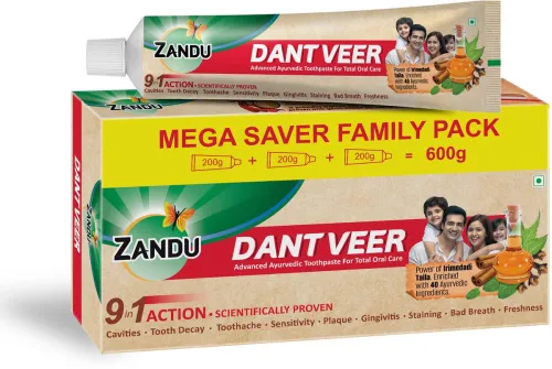 Image of ZANDU Dantveer, Indias 1st with Irimedadi oil Fights 9 dental problems Toothpaste (600 g)
