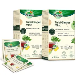 Zandu Tulsi Ginger Mint Herbal Infusion, a Herbal Tea Enriched with Ayurvedic Ingredients (Pack of 25 Tea Bags X 2)