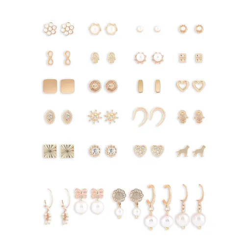 Image of Zaveri Pearls set of 25 gold-tone contemporary studs & drop earrings for women