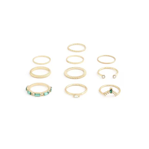 Image of ZAVERI PEARLS Set of 10 Gold Tone Contemporary Stackable Rings For Women