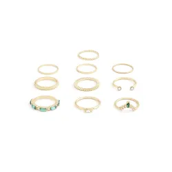 ZAVERI PEARLS Set of 10 Gold Tone Contemporary Stackable Rings For Women