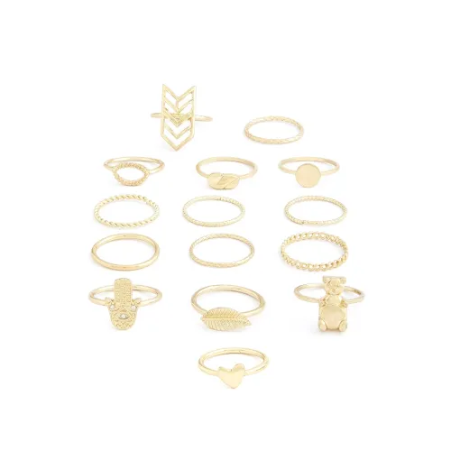Image of ZAVERI PEARLS Set of 15 Gold Tone Contemporary Stackable Rings