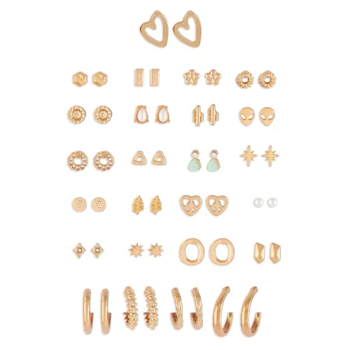 Image of Zaveri Pearls Set of 25 Gold Tone Earrings