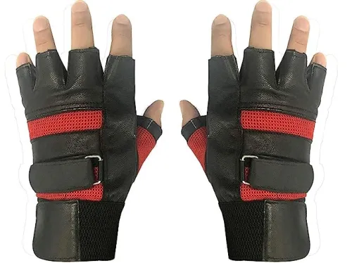 Image of ZaySoo Leather Gym Gloves with Wrist Support Free Size