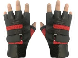 ZaySoo Leather Gym Gloves with Wrist Support Free Size - (Black)