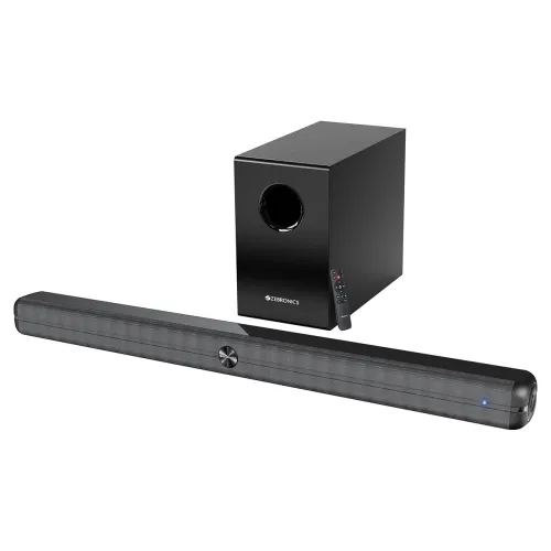 Image of ZEBRONICS 120 Watts Soundbar, Home Theatre, Dual Racetrack Drivers Soundbar, 13.33cm Subwoofer, HDMI ARC, Bluetooth v5.1