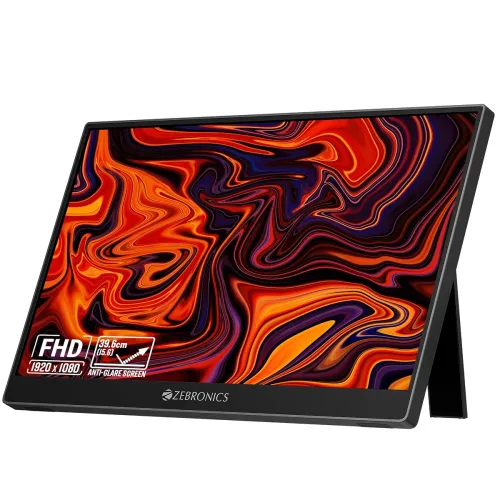 Image of Zebronics 15.6” Portable Monitor, FHD 1080p, 60° Adjustable Stand, 16:9 Aspect Ratio, 250Nits, 16.7M Colors, Type-C PD I