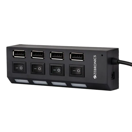 Image of ZEBRONICS 150Hb 4 Port USB Hub with Dedicated On/Off Switch, Led Indicators