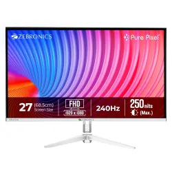 Zebronics 27 Inch FHD Gaming Monitor, 240Hz Refresh Rate, 1ms MPRT, Anti-Glare Display, 250 Nits, 16.7M Colors, Built-in Speakers, HDMI, DP, Bezel-Less Design, Speakers, Wall Mountable (EA27...