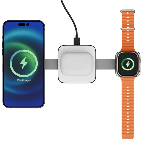 Image of Zebronics 3 in 1 Wireless Foldable Charging Pad, 23W Output, MagSafe Compatible, Fast Charging, Built-in Protection, FOD