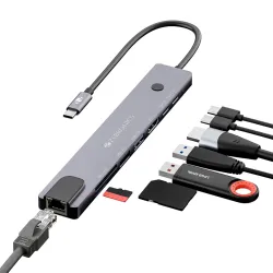 Zebronics 8-in-1 Type-C Multiport Hub, 100W PD Support, 5Gbps Data Transfer, HDMI 1.4 (4K@30Hz) with On/Off Button, USB,