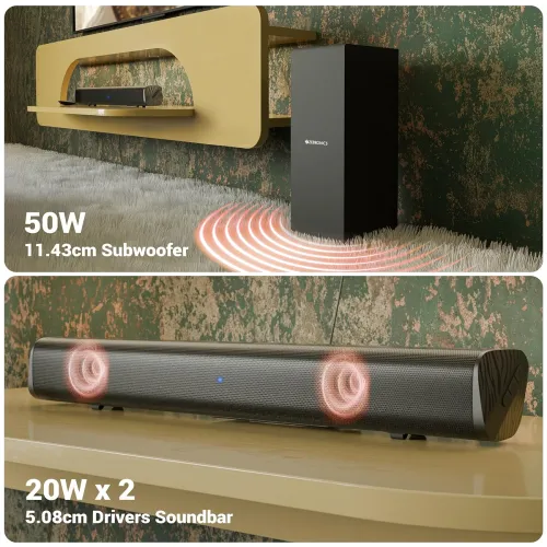 Image of ZEBRONICS 90 Watts, Compact Soundbar, Home Theatre, Dual Driver Soundbar