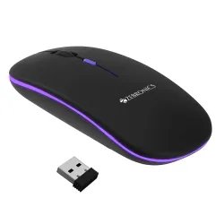ZEBRONICS Blanc Slim Wireless Mouse with Rechargeable Battery, BT + 2.4GHz, 4 Buttons, 800/1200/1600 DPI, Silent Operati