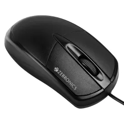 ZEBRONICS Byte Wired Optical Mouse with 3 Buttons, High Precision, 1000 DPI, Works on Most Surfaces, Plug & Play, USB In