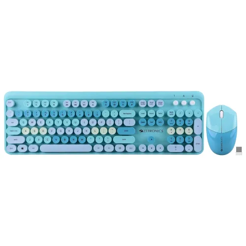 Image of ZEBRONICS Companion 301 2.4GHz Wireless Keyboard & Mouse Combo with UV Printed, Retro Style Keys, 104 + 12 Integrated Mu