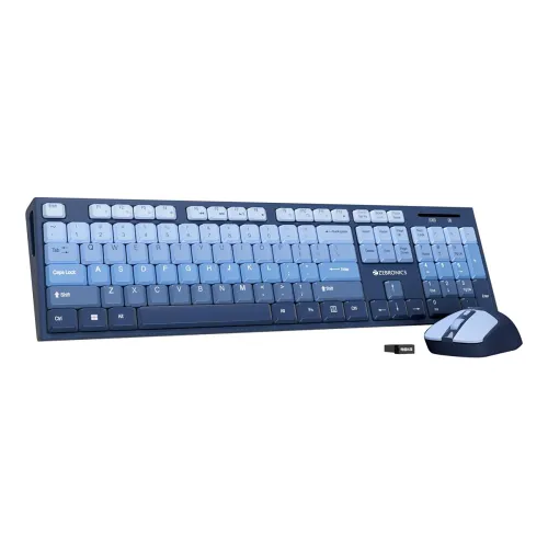 Image of Zebronics Wireless Keyboard & Mouse Combo, 104 UV-Printed Keys, ₹ Key, 12 Multimedia Keys, Retractable Stand, 4 Button M