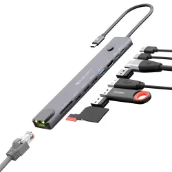 Zebronics 10-in-1 Type-C Multiport Hub, 100W PD Support, 5Gbps Data Transfer, HDMI 1.4 (4K@30Hz) with On/Off Button, USB