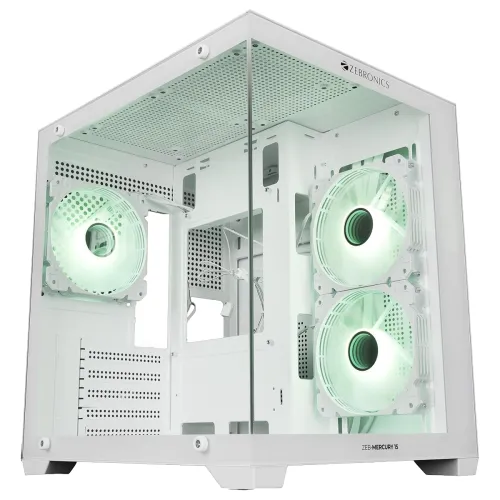Image of Zebronics Cube Gaming PC Cabinet, 240mm Radiator Support, mATX/ITX Compatibility, 270° Tempered Glass, Magnetic Dust Fil