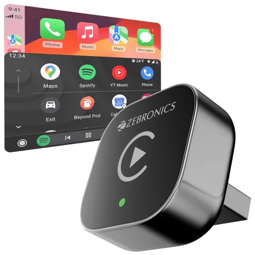 Image of ZEBRONICS 2-in-1 Wireless CarPlay Adapter, Converts Wired Android Auto & CarPlay to Wireless, USB-A with Type-C Cable, B