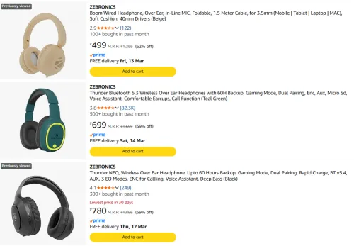 Image of ZEBRONICS Headphone @ Starting ₹499