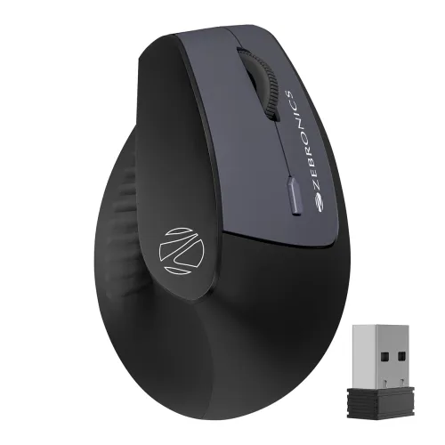 Image of ZEBRONICS Jaguar V, Vertical Wireless Mouse, Dual Mode (2.4GHz + BT), Dual Bluetooth, Upto 1600 DPI, 6 Buttons, Power Sa