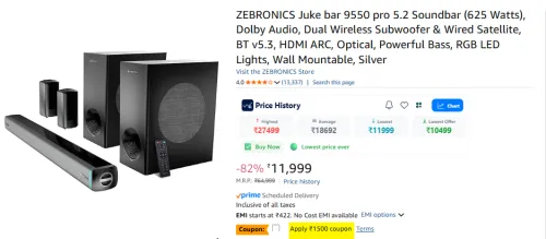 Image of ZEBRONICS Juke bar 9550 pro 5.2 Soundbar (625 Watts) Dual Wireless Subwoofer