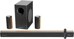 ZEBRONICS Juke Bar 9451 Dolby Audio Wireless Subwoofer & Dual Satellite, Wooden Finish 600 W Bluetooth Soundbar (Black, 