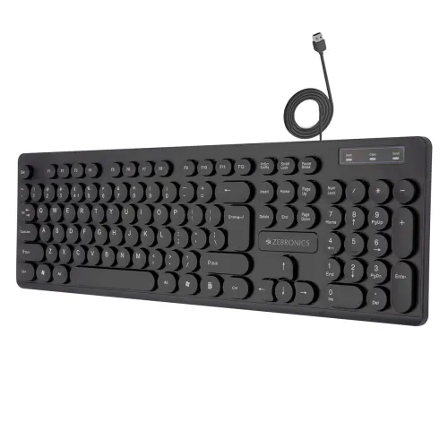 Image of ZEBRONICS K24 Wired USB Keyboard, 104 Keys, Long Life 8 Million Keystrokes, Silent & Comfortable Use, Slim Design, Retra