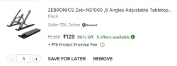 ZEBRONICS Zeb-NS1000 ,6 Angles Adjustable Laptop stand