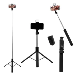 Zebronics Selfie Stick, 360° Rotation, Upto 17.5 cm Screen Size, Detachable BT Shutter Button, LED Light, Two Step Brightness Control, Stainless Steel Extendable Arm, Lightweight Design (Mom...