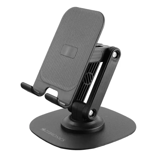 Image of ZEBRONICS MTS200, Foldable Mobile Holder, Upto 9.6 inches, 360° Rotatable, Stepless Multi Angle Adjustment, Anti-Skid Ba
