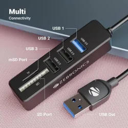 ZEBRONICS Multiport HUB, 3 USB Ports, USB 