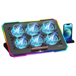 ZEBRONICS NC6500D Laptop Cooling Pad with Support up to 17 inch (43.18 cm) Laptops, Hexa Fans, Speed Control, RGB LED, Detachable Mobile Holder, 5 Step Retractable Stand, Built in USB Ports....