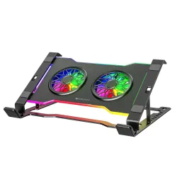 Zebronics NS5000 Laptop Metal Stand with Dual Fan, Upto 17 inch, Multicolor Fan + Speed Controller, 58CFM Airflow, 7-Level Angle Adjustment, Foldable, with USB & Type-C Ports, Anti-Slip Silicone Pads