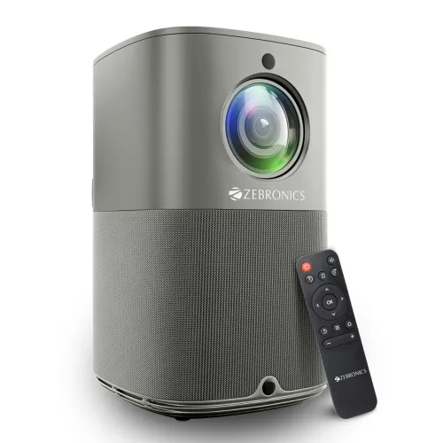 Image of ZEBRONICS PIXAPLAY 18, Smart LED Vertical Projector, 8200 Lumens, 4K Support, Dolby Audio, 200 inch Screen Size, HDMI, U