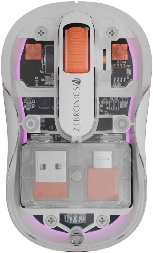 Image of ZEBRONICS Sheer Plus Ambidextrous Optical Mouse 3200DPI Silent, RGB, Dual BT, Dual Dongle USB-A&C 4 Buttons (2.4GHz Wire