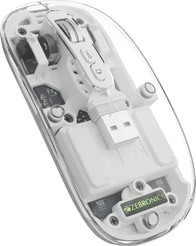 Image of ZEBRONICS Sheer Wireless Ambidextrous Optical Mouse Rechargeable Wireless Mouse, Silent Dual BT, RGB, Transparent Body 