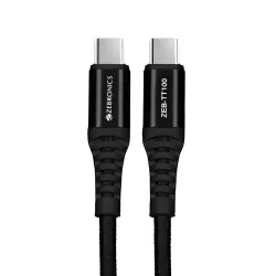 ZEBRONICS TT100 Type C - Type C Cable, 100 Watts PD, Rapid Charging, Charge & Sync, 1.5 Meter, Compatible with iPhone 15 | Samsung | OnePlus | Xiaomi | Realme | Oppo