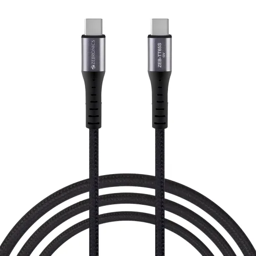 Image of ZEBRONICS TT65S Type C - Type C Braided Cable, 65 Watts PD, Rapid Charging Cable, Charge & Sync, 1M, Compatible with iPh