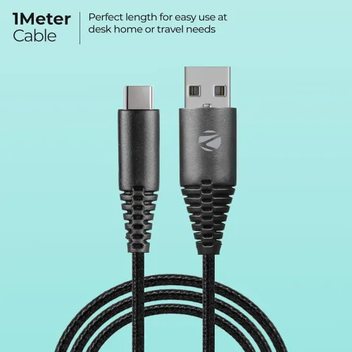 Image of Zebronics Type-C Fast Charging Cable, Upto 480 Mbps, 36W Rapid Charge, 3A Output, Charge & Sync Data Cable, 1 Meter Leng
