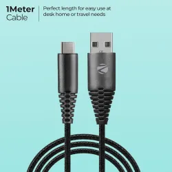 Zebronics Type-C Fast Charging Cable, Upto 480 Mbps, 36W Rapid Charge, 3A Output, Charge & Sync Data Cable, 1 Meter Leng
