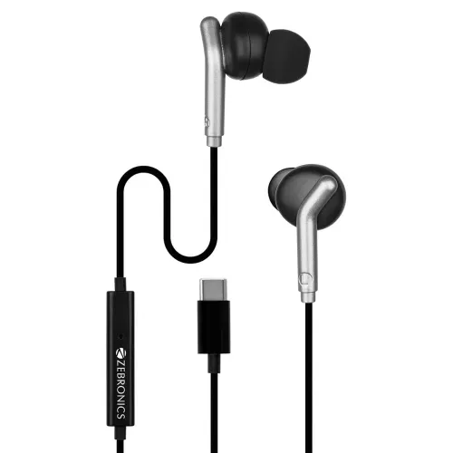 Image of Zebronics Type-C Wired Earphones, in-Line MIC, Deep Bass, 1.2m Cable, 10mm Neodymium Driver, Light Weight