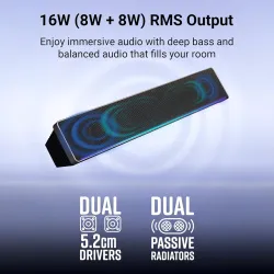 ZEBRONICS VITA 102, Wireless Bluetooth Soundbar, 16 Watts, Upto 8 Hours Playback