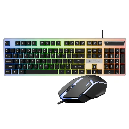 Image of Zebronics Wired Keyboard & Mouse Combo Multicolor LED (War 2, White + Black)